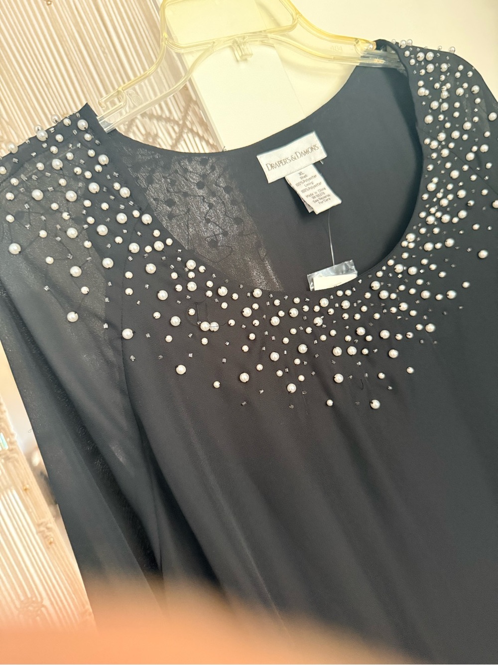 Draped Pearl-Studded Black Blouse by Draper's & Damon's